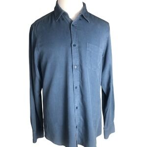 NNO7 No Nationality Blue Manza Slim Button Up DRESS CASUAL Shirt XL Tencel Linen